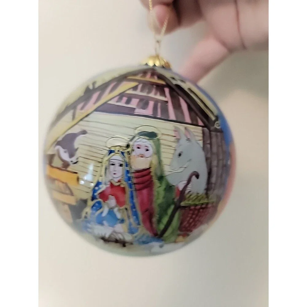 Li Bien 2003 Christmas Ornament Nativity Scene Mary Joseph Jesus Glass Globe